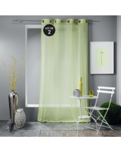 Lot de 2 voilages froissé 140 x 240 cm polycoton uni Mitsy Vert