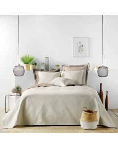 Couvre lit 2p mat.+2 hc 60x60 220 x 240 cm microfibre unie romane Naturel