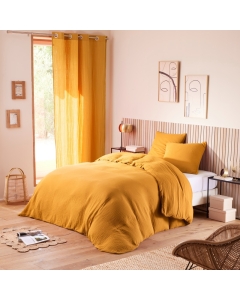 Pack Housse de couette 240 x 220 cm Gaze de coton + drap housse 140x190 Jaune