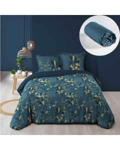 Pack housse de couette 220x240 cm Graminella + drap housse 140x190x30 Bleu