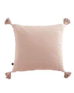 Coussin déhoussable avec pompons gaze de coton 40 x 40 cm guimauve Rose