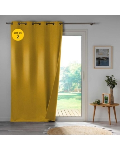 Lot de 2 Rideaux occultant double face 140 x 260 cm 100% microfibre Obscure Jaune