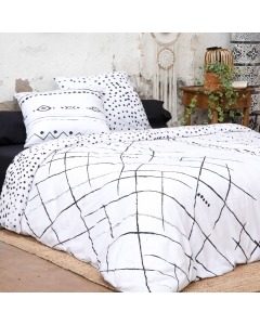 Parure de Lit Ikat Blanc - 240 x 220 cm - + 2 Taies d'Oreiller en Coton 57 Fils 