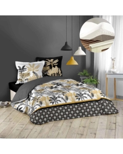 Ensemble parure de couette 260x240 cm Karaba + drap housse 160x200 Blanc