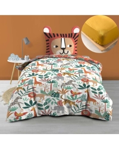 Pack housse de couette enfant 140 x 200 cm Lionceau + drap housse 90 x 190 Jaune