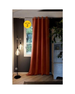 Lot de 2 Rideaux grande hauteur occultant + isolant phonique polaire L140 x H280 cm Inuit Orange