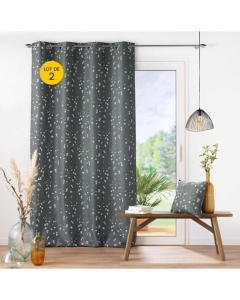 Lot de 2 Rideaux a oeillets 140 x 260 cm polyester appliqué Sakura Anthracite