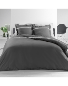 Parure de couette 240x220 cm en percale 78 fils/cm² Satinea Anthracite/blanc