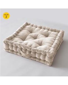 Lot de 2 Coussin de sol 50 x 50 x 10 cm velours de coton César Pampa Naturel
