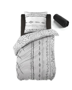 Pack housse de couette 140x200 cm IKAT + drap housse 90x190 Noir