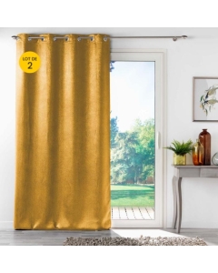 Lot de 2 rideaux 100% occultant 135 x 240 cm velours frappé Anthéa Jaune ocre