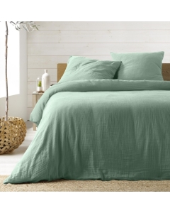 Parure de lit 260 x 240 cm double gaze coton uni 57 fils Angelia Sauge