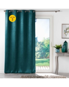 Lot de 2 rideaux 100% occultant 135 x 240 cm velours frappé Anthéa Pétrole