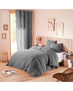 Pack Housse de couette 240 x 220 cm Gaze de coton + drap housse 140x190 Ardoise
