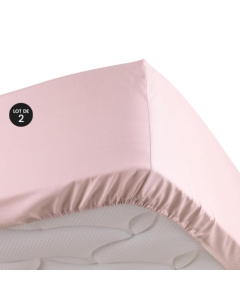 Lot de 2 Drap housse 100% percale ultra doux 160 x 200 cm 78 fils bonnet 30 cm Rose