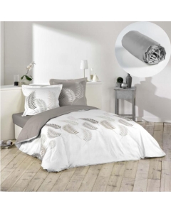 Pack parure de couette 260x240 cm Goyave + drap housse 160x200x30 Gris