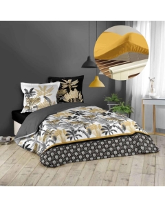 Ensemble parure de couette 260x240 cm Karaba + drap housse 160x200 Jaune