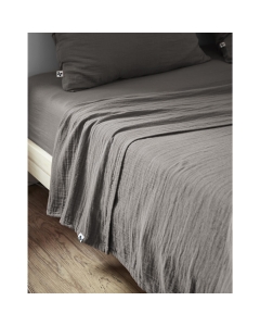 Drap plat 240 x 300 cm Double gaze de coton luxe Gaïa Anthracite