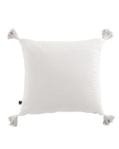 Coussin déhoussable avec pompons gaze de coton 40 x 40 cm chantilly Blanc