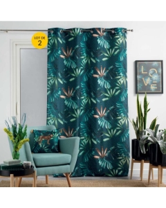 Paire de rideaux oeillets 140 x 260 cm polyester Blue garden