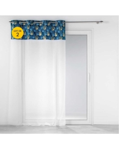 Lot de 2 Voilages 140 x 240 cm voile sablé + haut velours Clairine Bleu