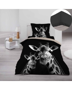 Pack parure de couette 140 x 200 cm 100% coton Coumba + drap housse 90 x 190 cm Noir