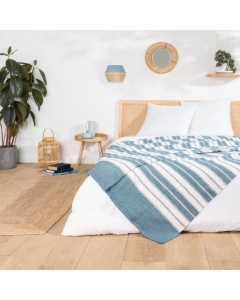Couvre lit 1 personne 180 x 220 cm coton/polyester jacquard Abby Bleu
