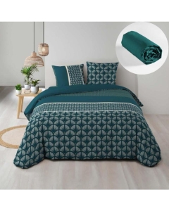 Pack parure de couette 220 x 240 cm Houston+ drap housse (140) Emeraude