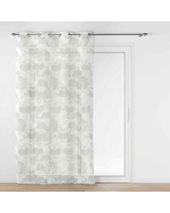 Voilage a oeillets 140 x 240 cm effet lin tissé imprimé Ginko Blanc