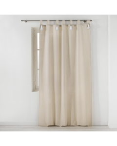 Rideau a passants+pompon blanc 140 x 240 cm polycoton uni cyrine Sans