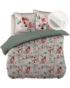 Pack housse de couette 260x240 cm Jardin + drap housse 160x200 Blanc