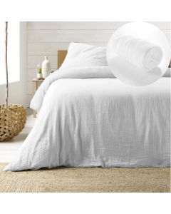 Pack housse de couette 240 x 220 cm gaze de coton + drap housse 140x190 cm Blanc