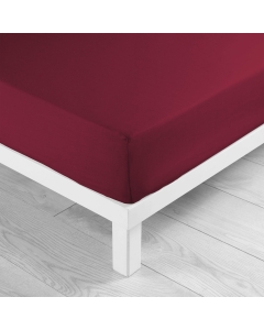 Drap housse bonnet 30 cm 2 personnes 180 x 200 cm uni 57 fils lina Bourgogne