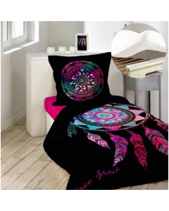 Pack parure de couette enfant 140x200 cm Porte bonheur + drap housse 90x190 Blanc