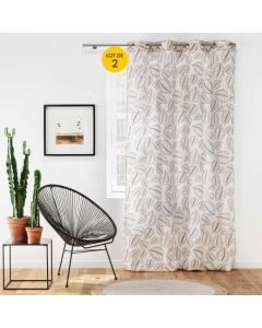 Lot de 2 Rideaux a oeillets 140 x 260 cm polyester imprimé Alma Naturel