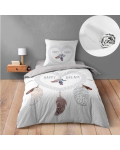 Pack housse de couette enfant Happy dream 140 x 200 cm + drap housse Blanc