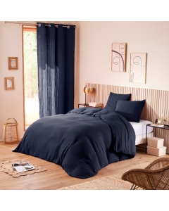 Pack Housse de couette 240 x 220 cm Gaze de coton + drap housse 140x190 Bleu