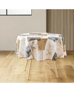 Nappe ronde (0) 180 cm polyester imprime faya Naturel