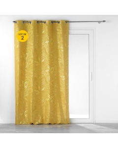 Lot de 2  Rideaux tamisant à oeillets  140 x 260 cm Imprimé métalillisé Belflor Jaune/Or