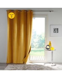 Lot de 2 Rideaux 100% occultant 135 x 260 cm en velours Velounight Jaune