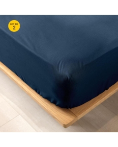 Lot de 2 draps housse King size 180 x 200 cm en coton bio Biolina Bleu