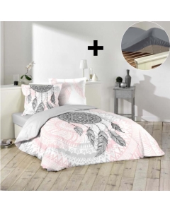 Pack parure de couette 220x240 cm Namaste + drap housse 140x190 Gris