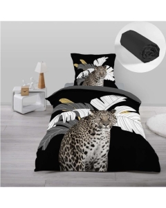 Pack parure de couette enfant Rexa 140 x 200 cm + drap housse 90 x 190 x 30 cm Noir