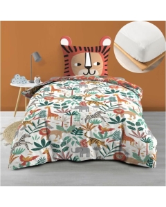 Pack housse de couette enfant 140 x 200 cm Lionceau + drap housse 90 x 190 Blanc