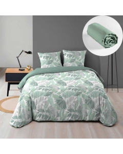 Housse de couette 240 x 220 cm en microfibre de flanelle Épicéa avec drap housse en coton blanc 140x190