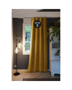 Lot de 2 Rideaux luxe occultant + isolant phonique polaire L180 x H260 cm Laponie Jaune