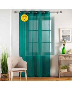 Lot de 2 Voilages unis a oeillets 140 x 240 cm Etamina Emeraude