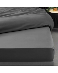 Drap housse 1 personne 90 x 190 cm percale uni 78 fils percaline Acier