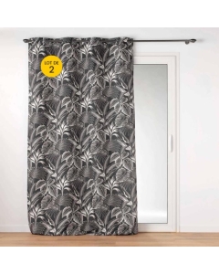 Lot de 2 Rideaux tamisant 140 x 260 cm polyester imprimé Cabana Noir