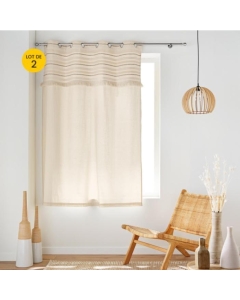 Lot de 2 Rideaux a oeillets petite hauteur 140 x 180 cm 100% coton Atlas Naturel